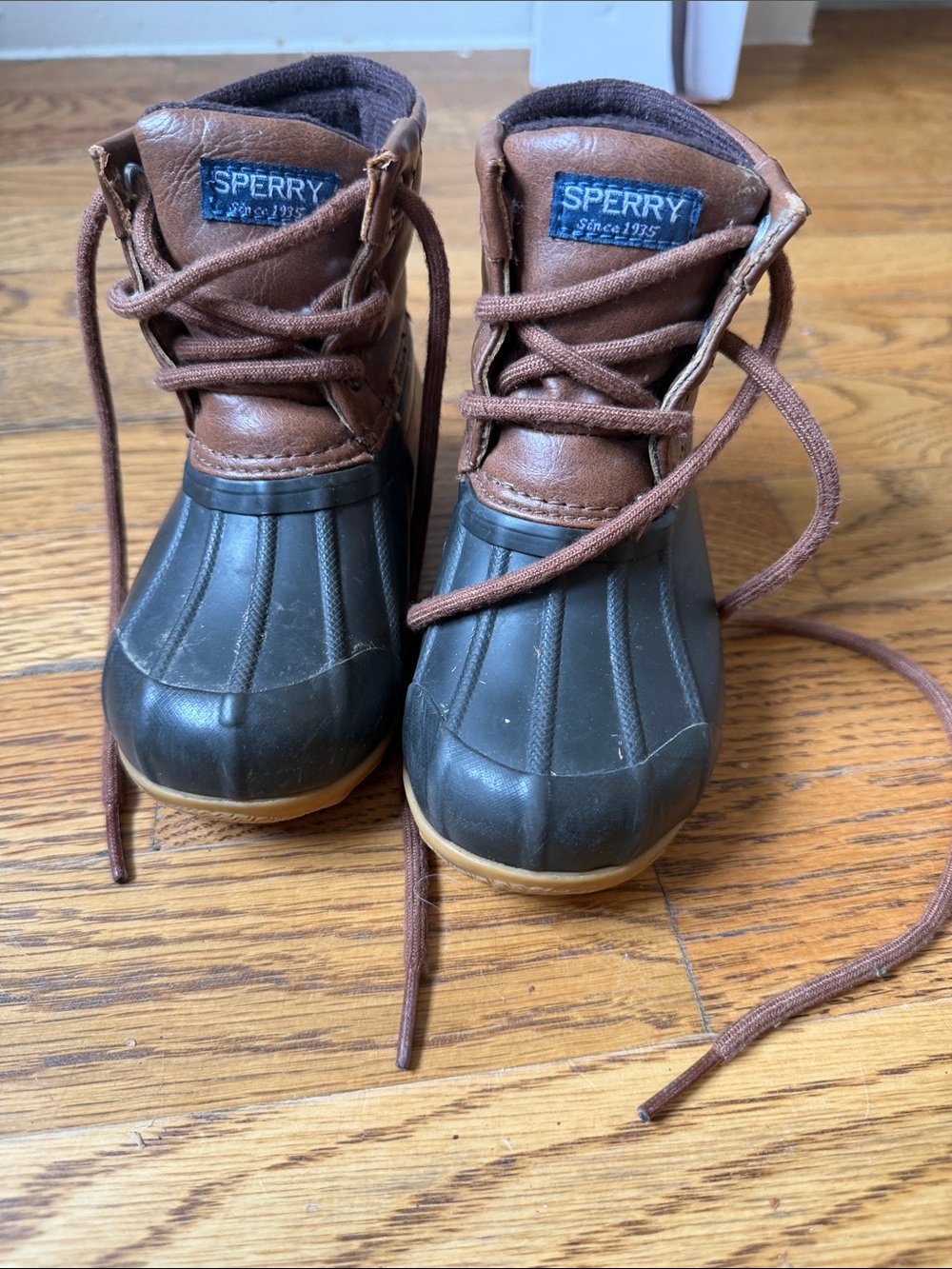 Sperry Kids Brown Leather and Black Rubber Duck Boots